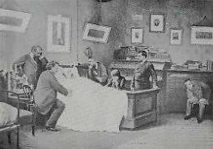 Léon Gambetta, Primer Ministro de Francia en 1882, una de las incontables víctimas de la apendicitis. Médicos impotentes rodean su lecho de muerte