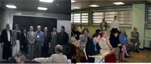 Figura 6. Sentados: Dr. Saúl Krivoy, Dr Moschini; Dra. Ingrid Angulo, Dr. R. Valdivia, Dr. A. Krivoy, Dra. Olimpia Rojas, Dra. Yaxmira Herrera. De pie (al fondo, a la derecha): Dr. Victor Rojas, Dr. Jaime Krivoy