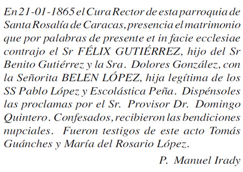 Fuente: Libro de Matrimonio de la Parroquia de Santa Rosalía, Tomo M3, Nº 664 (1839-1866)