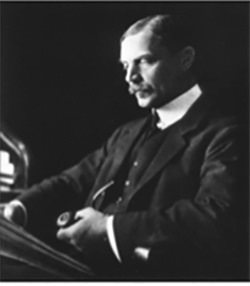 Figura 4. J.N. Langley: retrato y título original de su trabajo publicado en el J Physiol December 30, 1905 33:374.