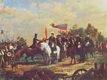 Figura 4. Entrega de la bandera del Numancia, al Batallón sin Nombre. Museo Bolivariano. Óleo sobre tela 175x 223 cm. 1883. Michelena tenía 20 años
