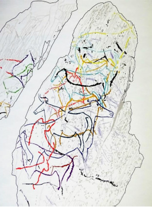 Fig 13 Estratigrafía de grabados de roca 3 de Penascosa (25.000- 20.000 años) Cada color representa una época (18)