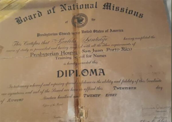 Figura 2. Diploma de graduación de Paulita Santiago (20 de agosto de 1928)