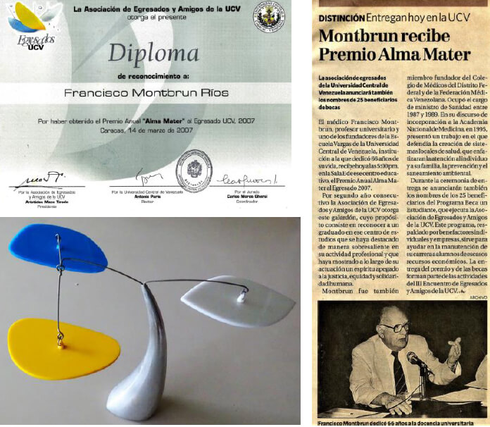 Figure 17. The Alma Mater Prize: diploma, and sculpture by Héctor Coll. Press note.