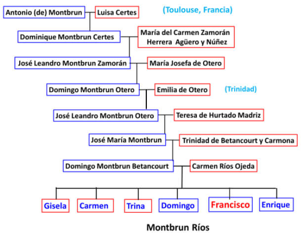 Figure 2. Paternal line ancestors of the Montbrun-Ríos (8)