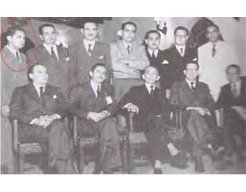 Figura 4. Reunión en el Club Paraíso de Caracas donde se gestó la fundación de la Sociedad de Cirugía. De pie, de izquierda a derecha: José Rojas Contreras, Juan Yánez, Francisco Montbrún, Ricardo Baquero, Juan José Gutiérrez, Leopoldo López y Fernando Rubén Coronil. Sentados, de izquierda a derecha: Guillermo Negrete de Windt, Manuel Méndez Gimón, Luis Ramos Sucre, Jorge González Celis y Rafael Zamora Pérez.
