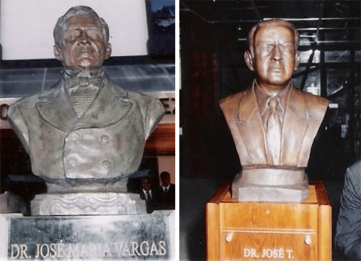 Fig. 2 Bustos que prestigian la sede de la Federación Médica Venezolana: Dr. José María Vargas en el rellano de la escalera de acceso y Dr. José Rojas Contreras, en el hall.