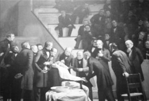 Primera intervención con anestesia general. Pintura de Robert Hinckley Francis Countway Library of Medicine, Boston Med Library, Cambridge.