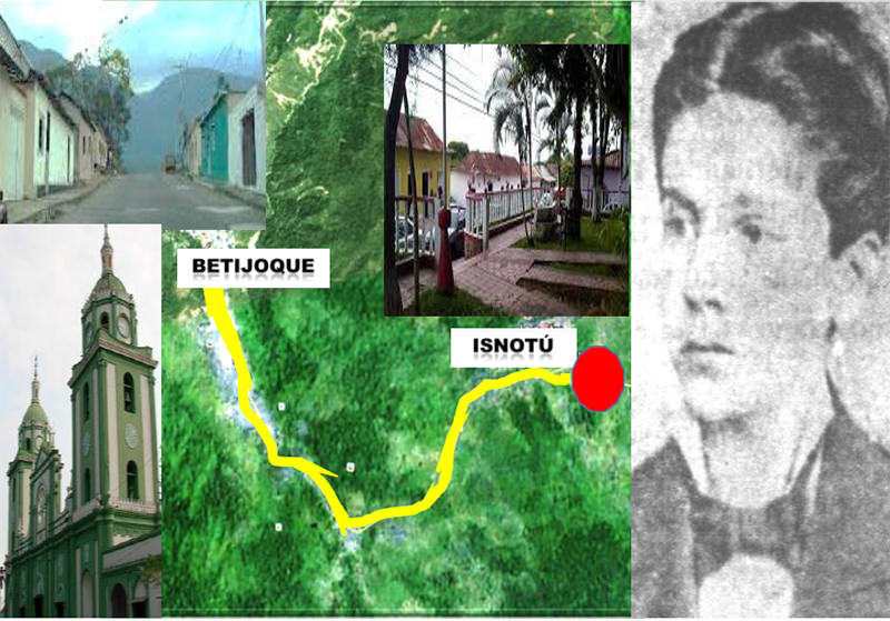 Fig 1. Primeros pasos del viaje de José Gregorio de Isnotú a Betijoque, en caminos de recua. Retrato del joven Hernández en 1879 (Tomado de Hdez Briceño, 1958)