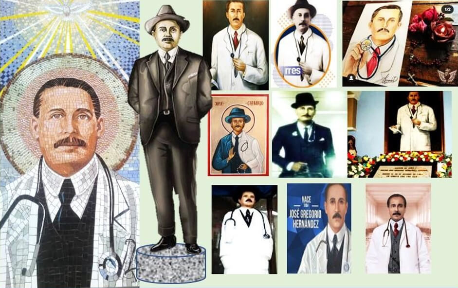 Figura 12. Retratos del beato José Gregario Hernández con el estetoscopio que nunca el beato usó en la realidad. Fotografías de Google Venezuela.