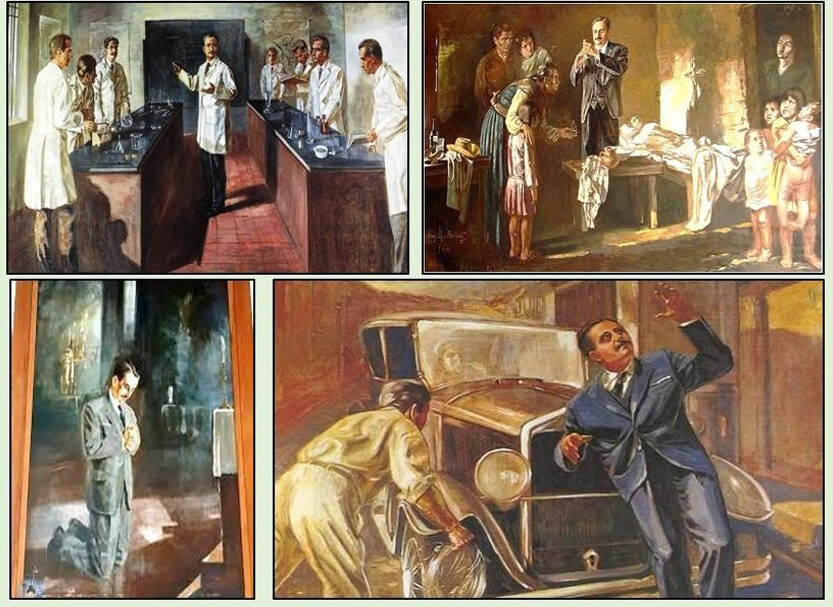 Figura 6. Oleos del pintor Iván Belsky que documentan o muestran aspectos reales de la vida del beato José Gregorio Henández. Fotografías Google Venezuela.
