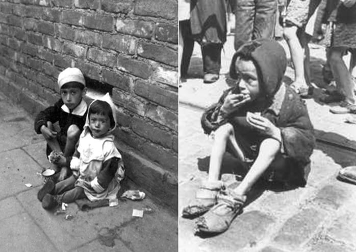 Figura 2. Niños desnutridos comiendo migajas de pan rancio en calles del gueto de Varsovia. Polonia, 1941. (U.S. Holocaust Memorial Museum).