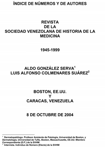 Figura 10. Portada del Índice de la Revista de la SVHM,